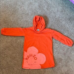 Kenzo Kids Bright Orange Hooded Tunic with Pink Floral Logo size 10